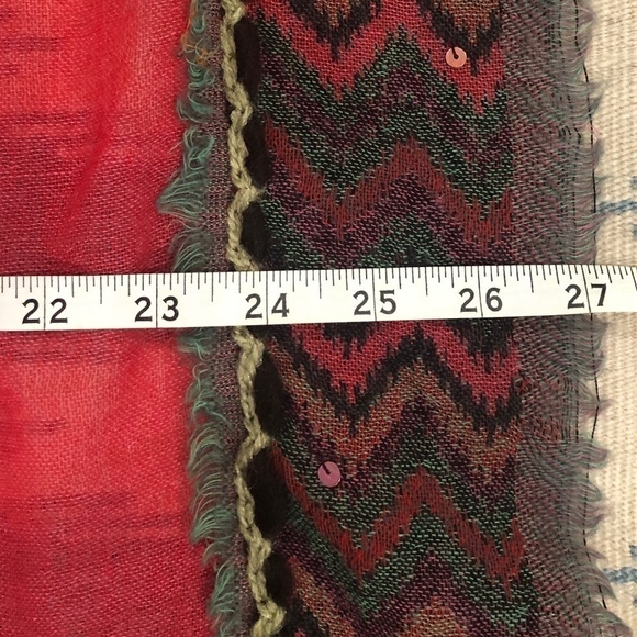 ANTHROPOLOGIE Feathers by Tolani Embellished Wool Bright Pink Scarf Shawl - Picture 7 of 14